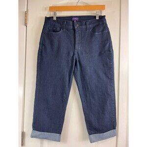 NYDJ Alyssia Rhinestone Cuffed Crop Jeans Dark Wash Women's Size 8